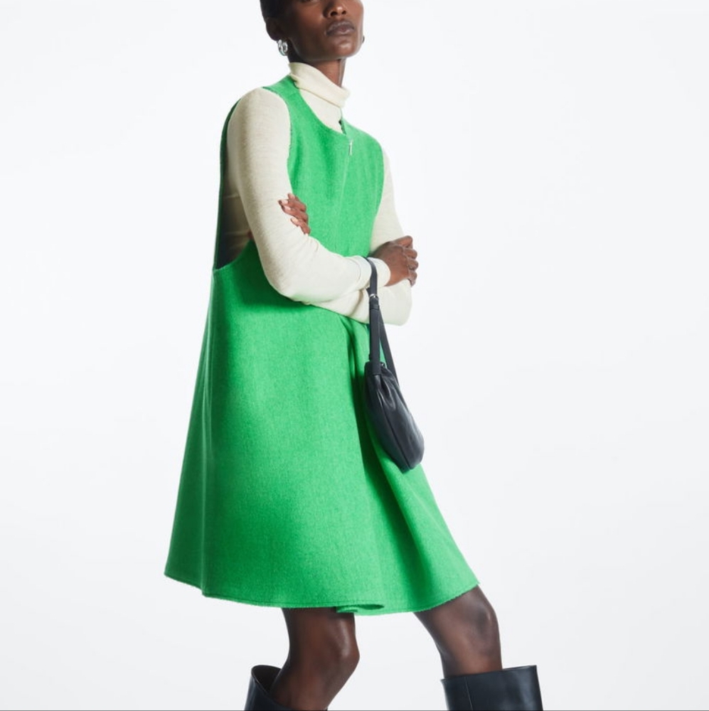 COS Pleated Wool Mini Dress In Bright Green